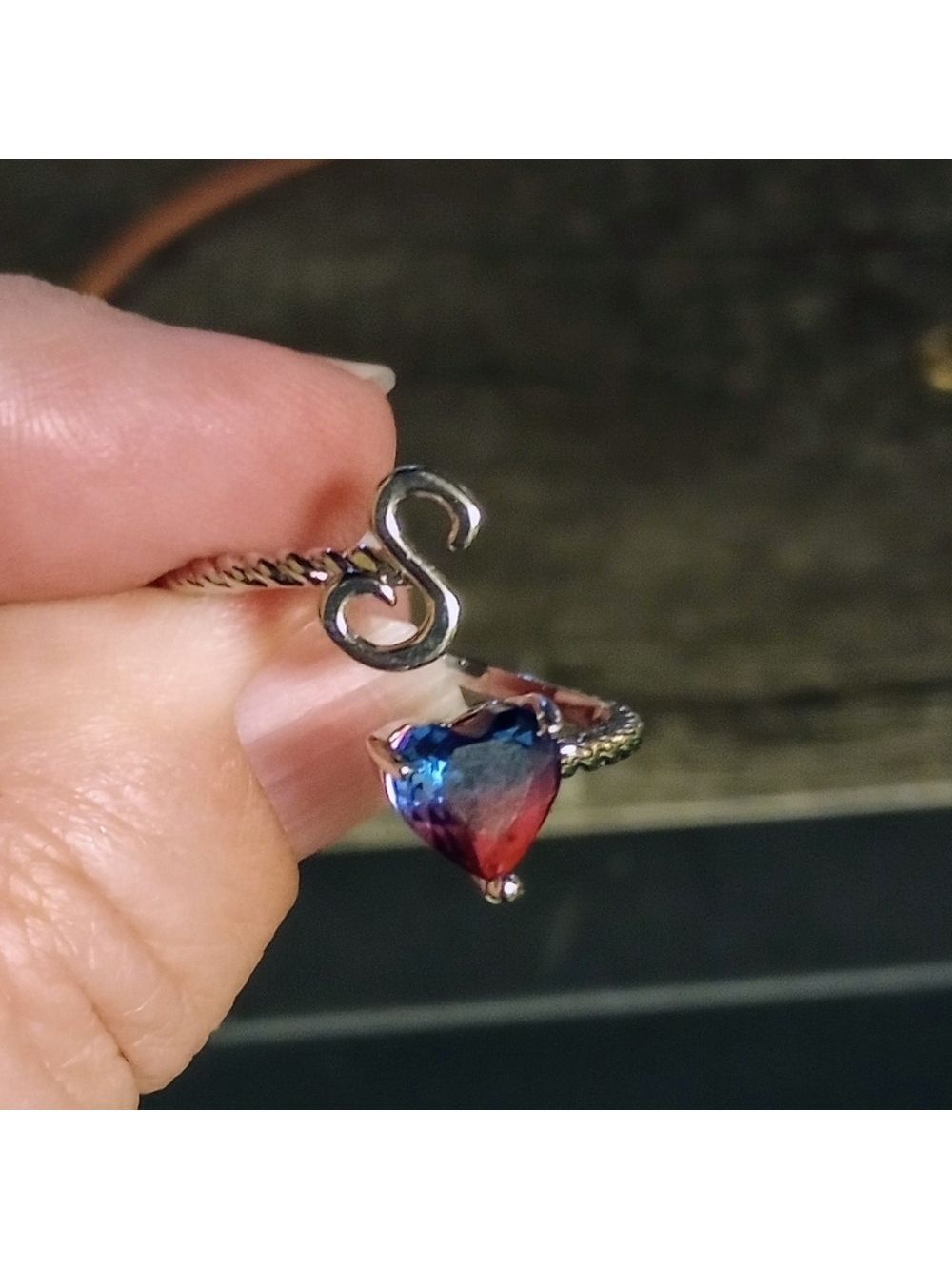 Silver letter S adjustable ring - Picture 2 of 4